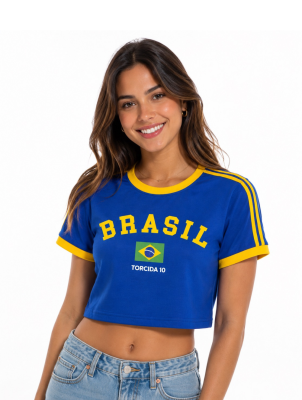 Cropped Feminino Brasil Torcida 10 - Azul