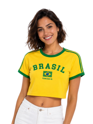 Cropped Feminino Brasil Torcida 10 &ndash; Amarelo
