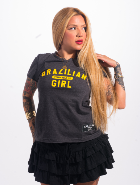 Camiseta Feminina Brazilian Girl Cinza Mescla Escuro